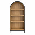 Libreria scaffale ad arco da interno in acciaio verniciato nero e MDF effetto legno naturale con 3 ripiani 80 x 35 x 180 cm