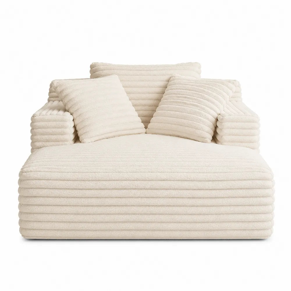 Divano modulare 2 posti in tessuto velluto a coste beige chiaro con seduta profonda 200 cm x 110 cm x 78 cm