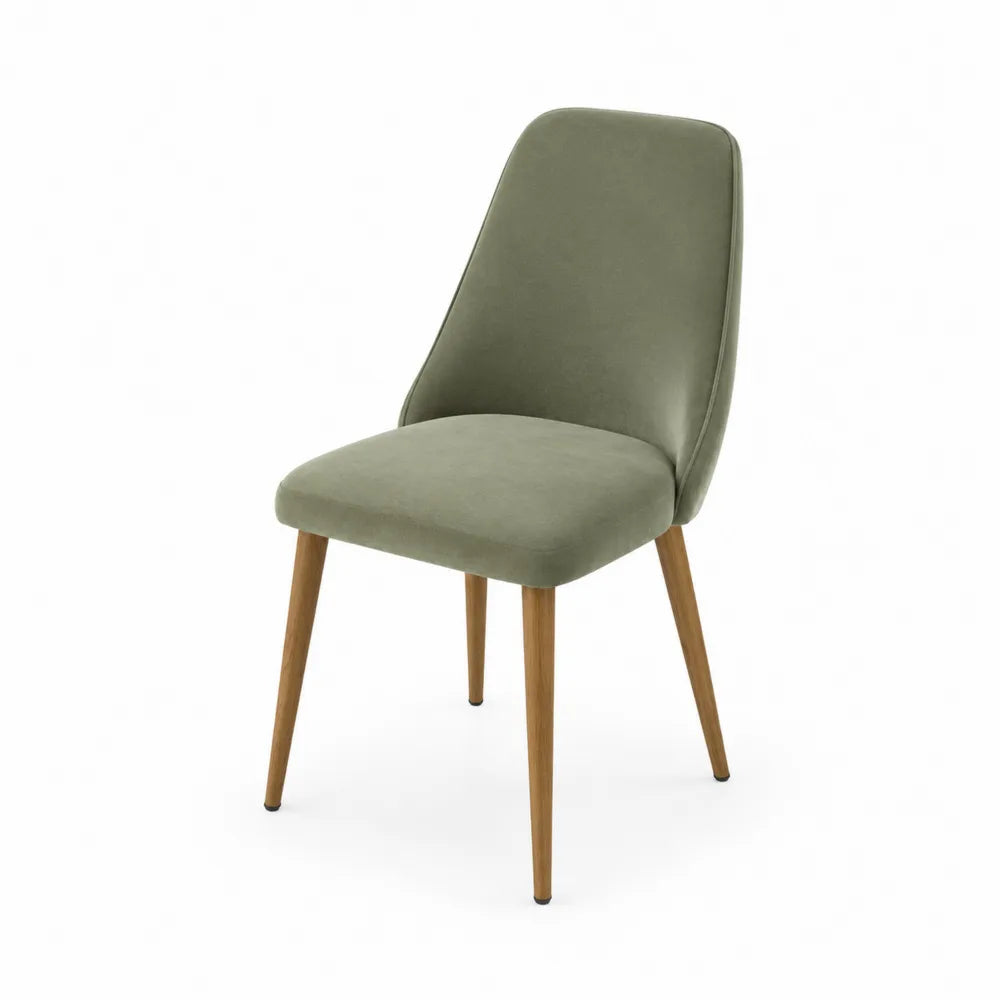 Sedia da pranzo 45 x 55 x 85 cm rivestimento tessuto verde gambe in legno massello finitura naturale