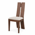 Sedia da pranzo 45 x 55 x 85 cm struttura effetto legno noce seduta imbottita tessuto beige schienale in legno a listelli
