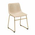 Sedia da pranzo imbottita 48 x 55 x 85 cm in pelle PU beige con struttura a slitta in acciaio dorato
