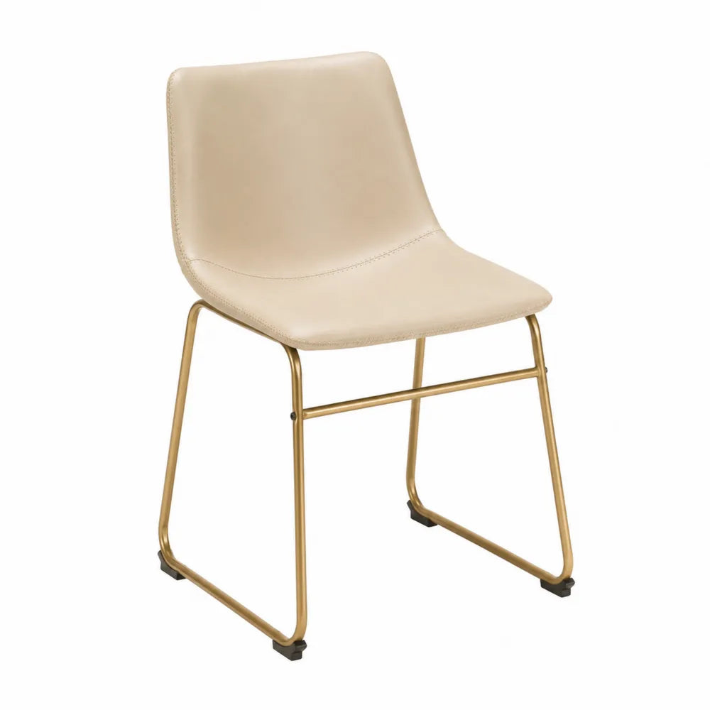 Sedia da pranzo imbottita 48 x 55 x 85 cm in pelle PU beige con struttura a slitta in acciaio dorato