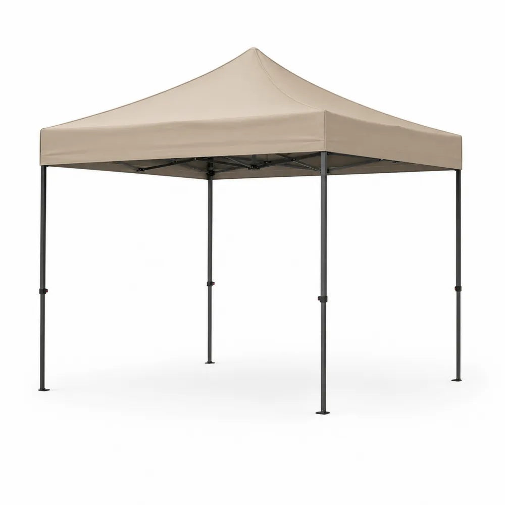 Gazebo pieghevole quadrato da esterno 3 x 3 m in acciaio verniciato a polvere con telo Oxford in poliestere beige e struttura nera 300 x 300 x 260 cm