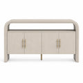 Mobile consolle contenitore 160 x 40 x 85 cm in pannello truciolare effetto rovere chiaro con 4 ante e maniglie color oro