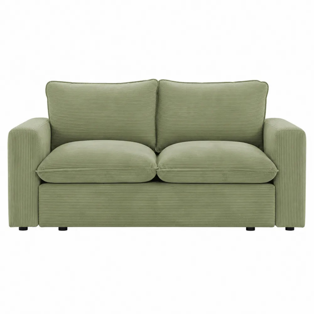 Divano 2 posti 160 cm x 85 cm x 80 cm in velluto a coste verde con struttura in legno e gambe in PP nero