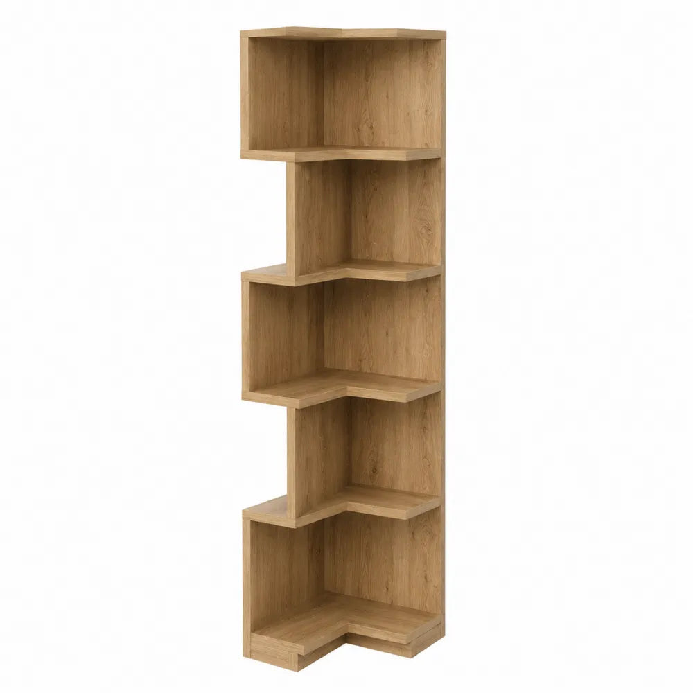 Libreria angolare verticale da interno in pannello MDF effetto rovere naturale con 5 ripiani aperti 35 x 35 x 160 cm