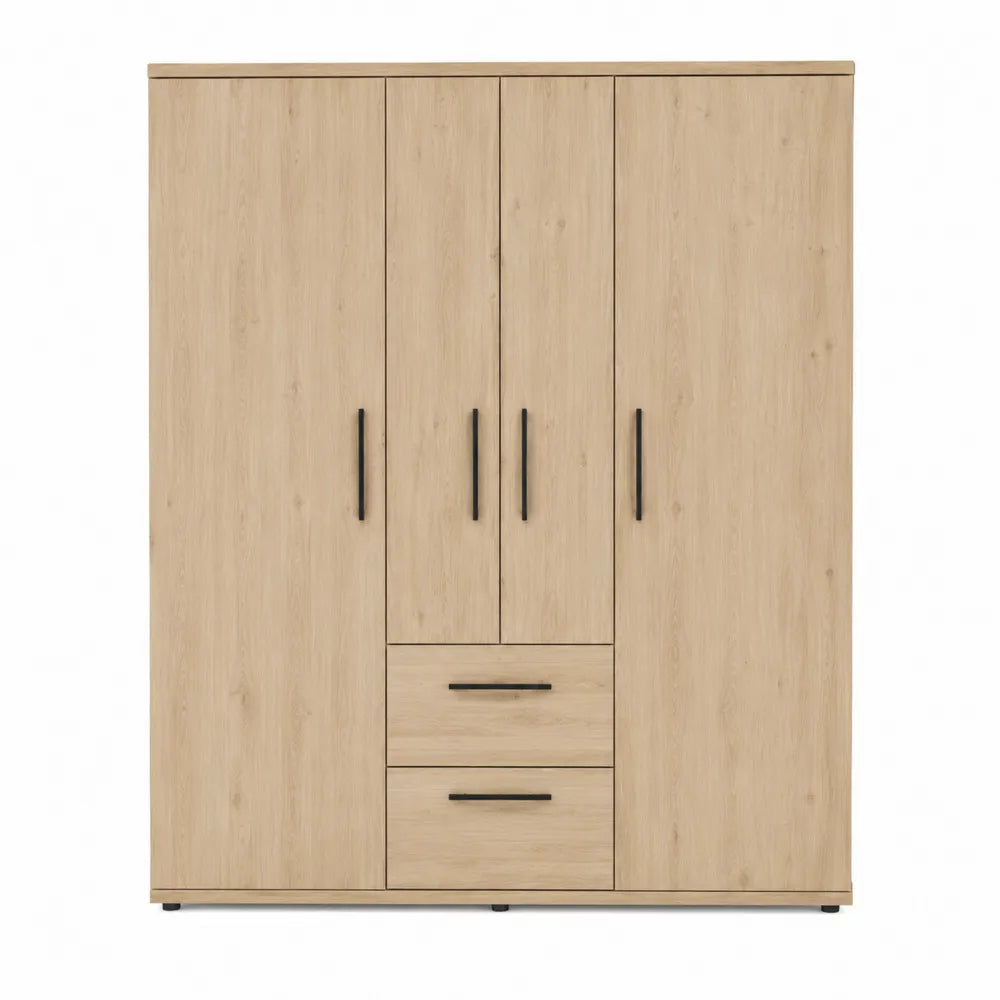 Armadio guardaroba rettangolare 160 x 50 x 200 cm in pannelli di particelle rovere naturale con 4 ante e 2 cassetti