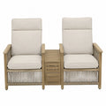Set da esterno con 2 poltrone e tavolino centrale in legno di acacia con cuscini beige e corda intrecciata 190 x 80 x 90 cm
