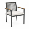 Sedia da esterno con braccioli in alluminio corda sintetica e legno acacia cuscino beige 60 cm x 65 cm x 88 cm