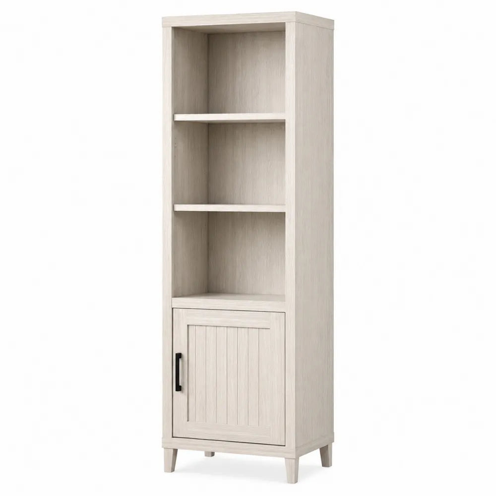 Libreria verticale da interno in MDF effetto rovere chiaro con 3 ripiani aperti 1 anta inferiore e maniglia nera 60 x 30 x 180 cm