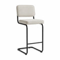 Sgabello alto da pranzo imbottito 45 x 55 x 95 cm in tessuto beige con struttura a slitta in acciaio nero