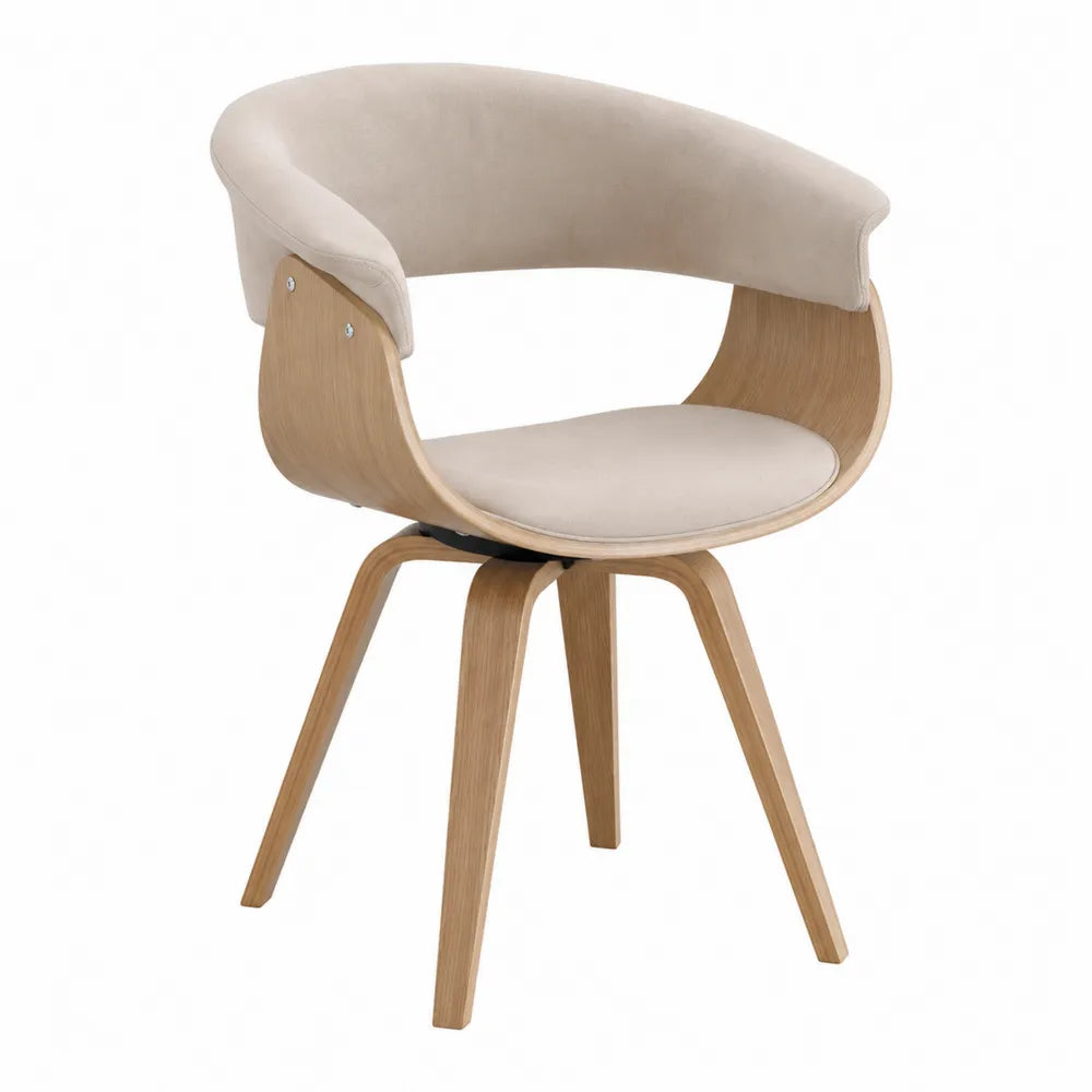 Sedia da pranzo imbottita con braccioli struttura in legno effetto naturale rivestimento tessuto bouclé beige design moderno