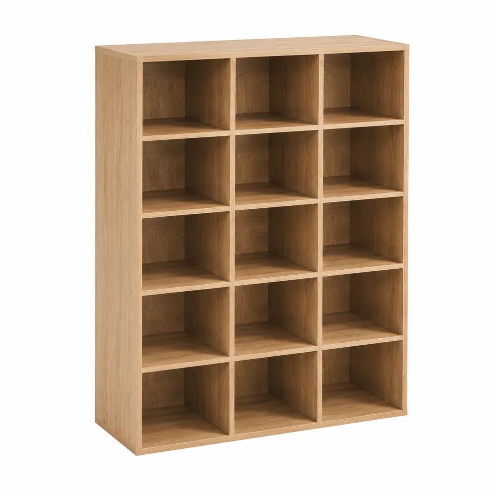 Libreria a cubi verticale da interno in MDF effetto rovere naturale con 15 scomparti aperti 90 x 30 x 150 cm