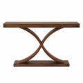 Tavolo consolle rettangolare in MDF effetto noce con gambe centrali incrociate 140 cm x 35 cm x 80 cm