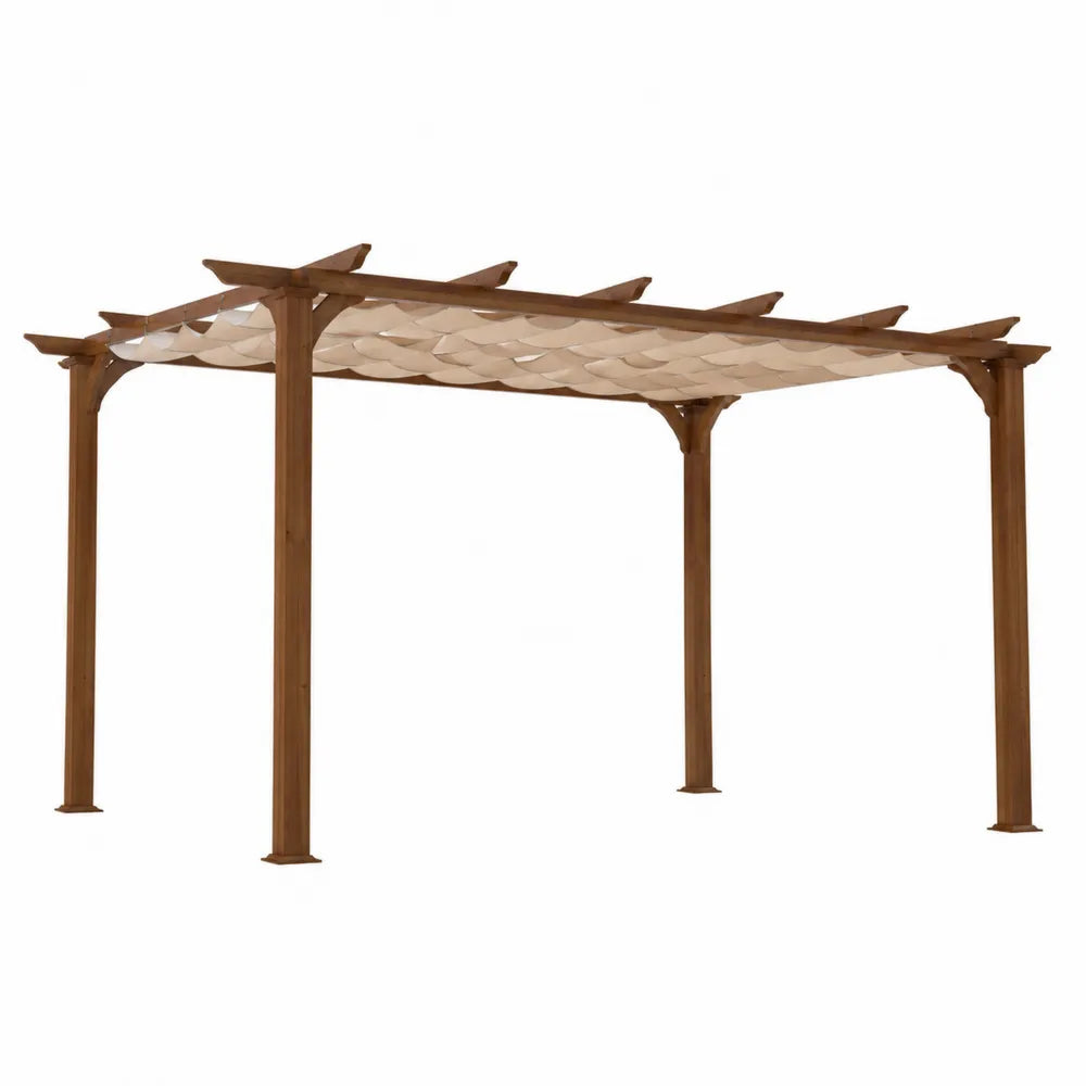 Pergola da giardino in legno con copertura in tessuto 300 x 300 x 240 cm struttura quadrata colore marrone e beige