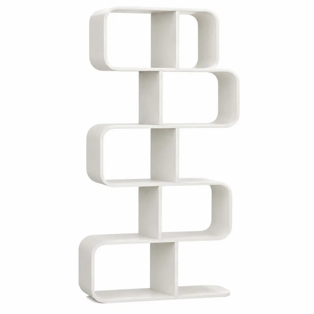 Libreria scaffale a forma S in MDF laccato bianco con ripiani aperti struttura verticale 60 cm x 25 cm x 180 cm