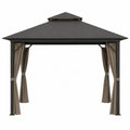 Gazebo da giardino quadrato con tende laterali in acciaio verniciato a polvere e tessuto poliestere nero beige 300 x 300 x 280 cm