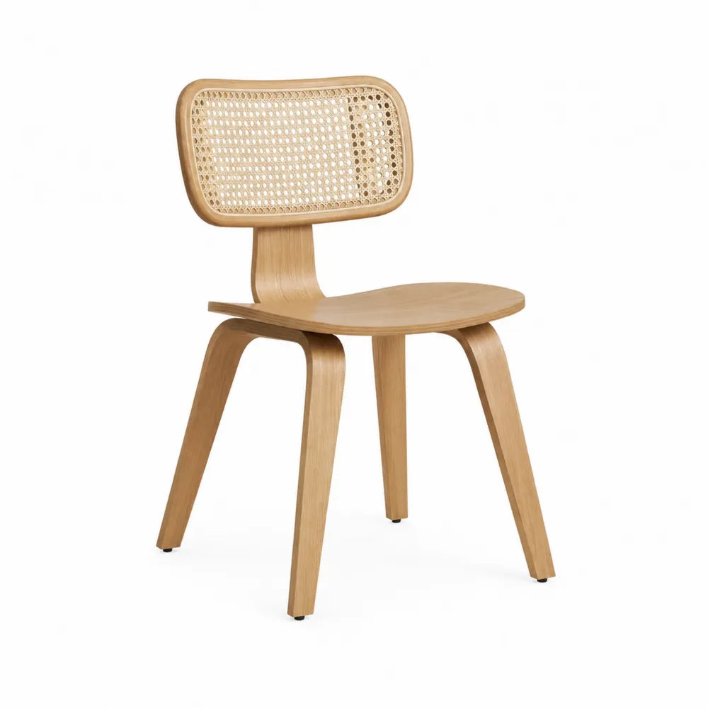 Sedia da pranzo 46 x 52 x 80 cm in legno effetto naturale con schienale in rattan intrecciato stile moderno