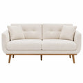 Divano lineare a 2 posti in tessuto bouclé beige chiaro con gambe in legno 170 x 85 x 80 cm