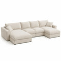 Divano angolare a L 300 cm x 160 cm x 85 cm in tessuto beige con chaise longue struttura in legno e imbottitura in schiuma