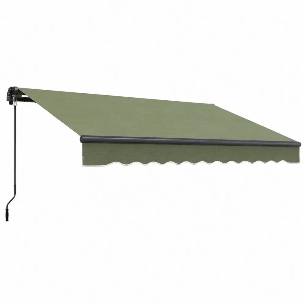 Tenda da sole retrattile da parete manuale 300 x 250 cm con manovella struttura in alluminio nero e telo poliestere verde