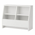 Libreria scaffale rettangolare da interno in pannello truciolare bianco con ripiani inclinati divisori e vano inferiore 120 x 30 x 120 cm