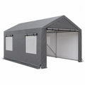 Garage per moto da esterno in acciaio con telo Oxford impermeabile grigio 240 cm x 180 cm x 220 cm porta avvolgibile e finestre laterali