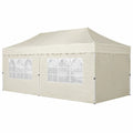 Gazebo da giardino rettangolare 3 x 6 m con pareti laterali e finestre in PVC struttura in acciaio verniciato telo poliestere beige 600 x 300 x 280 cm