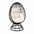 Poltrona a uovo da esterno con supporto in acciaio verniciato a polvere e intreccio in rattan PE nero cuscini beige 105 x 95 x 195 cm
