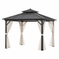 Gazebo da giardino quadrato 300 x 300 x 280 cm in acciaio verniciato a polvere con tetto rigido in acciaio grigio scuro e tende beige